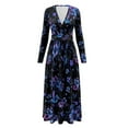 thumbnail image 5 of FKELYI Womens Fall Dress with Pockets Purple Blue Floral Hummingbird Print V Neck Long Sleeve Maxi Dress for Wedding Guest A-Line Flowy Party Dressess, 3XL, 5 of 6