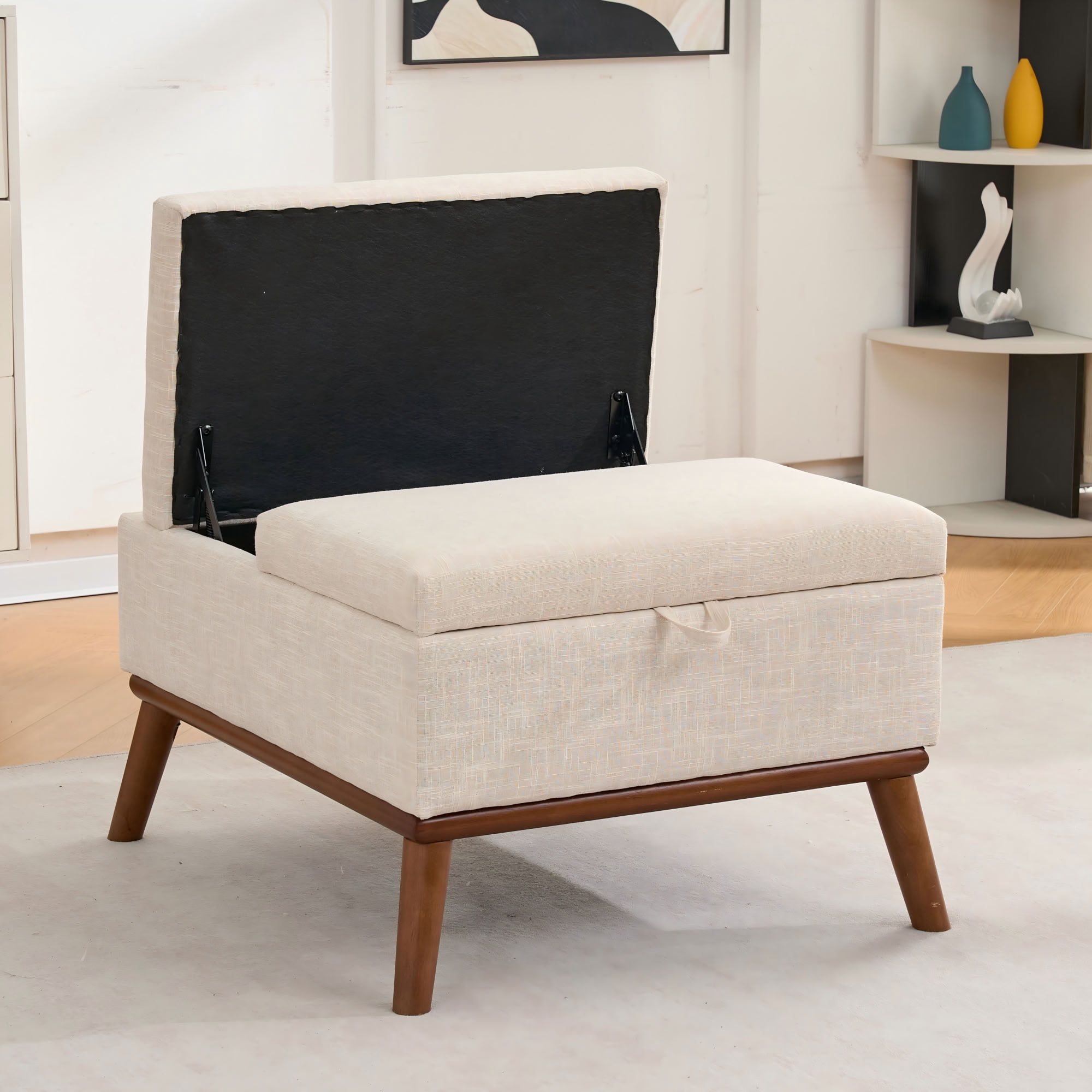 MAYEERTY 31 Inch Split Flip Top Storage Ottoman, Mid Century Multi-Functional Footrest for Living Room Home Office Small Space