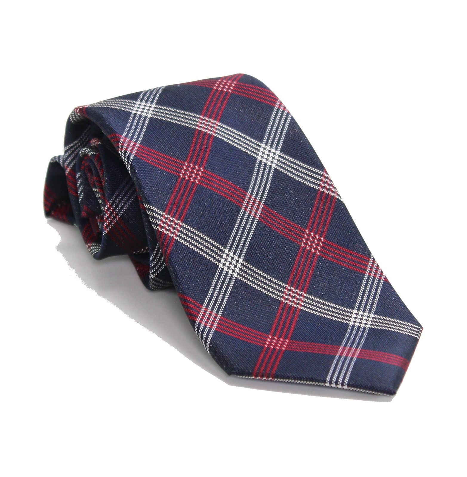 Tommy Hilfiger Men's Navy Red Neck Tie Silk Windowpane Plaid, One Size - NEW -