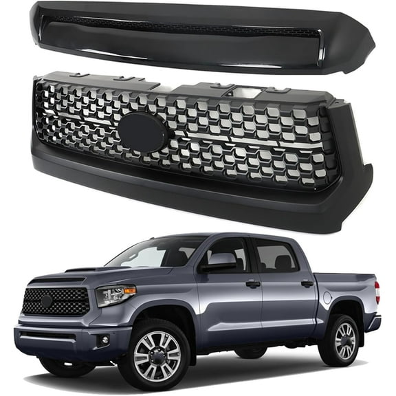 Black Front Grille & Hood Bulge Molding Set Replacement for 2014-2020 Tundra