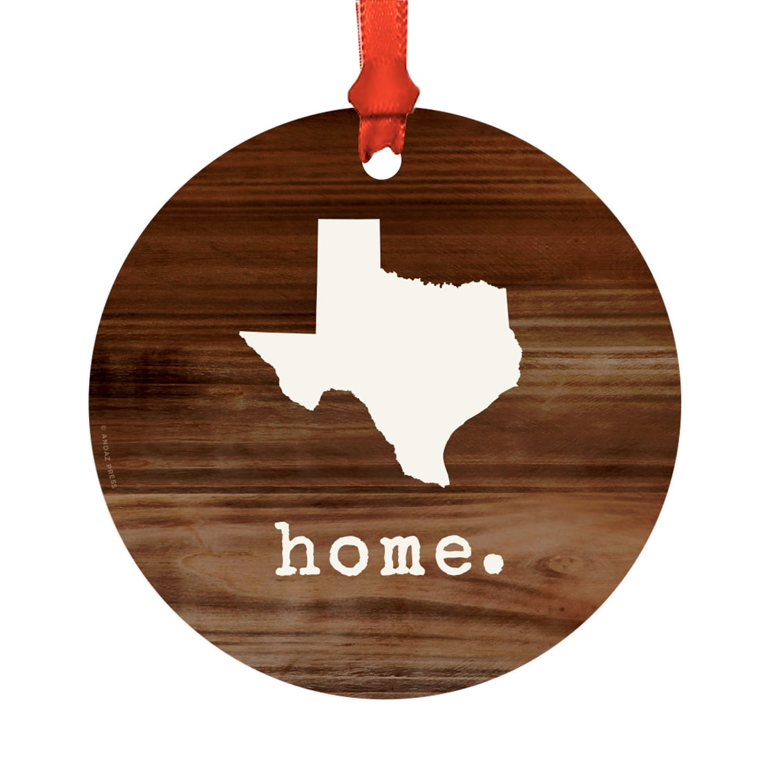 US State Round Metal Christmas Ornament, Rustic Wood Print, Texas ...