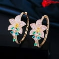 thumbnail image 6 of Yellow Gold Zirconia Pink Blue Ladies Big Circle Tassel Flower Drop Hoop Earring, 6 of 8