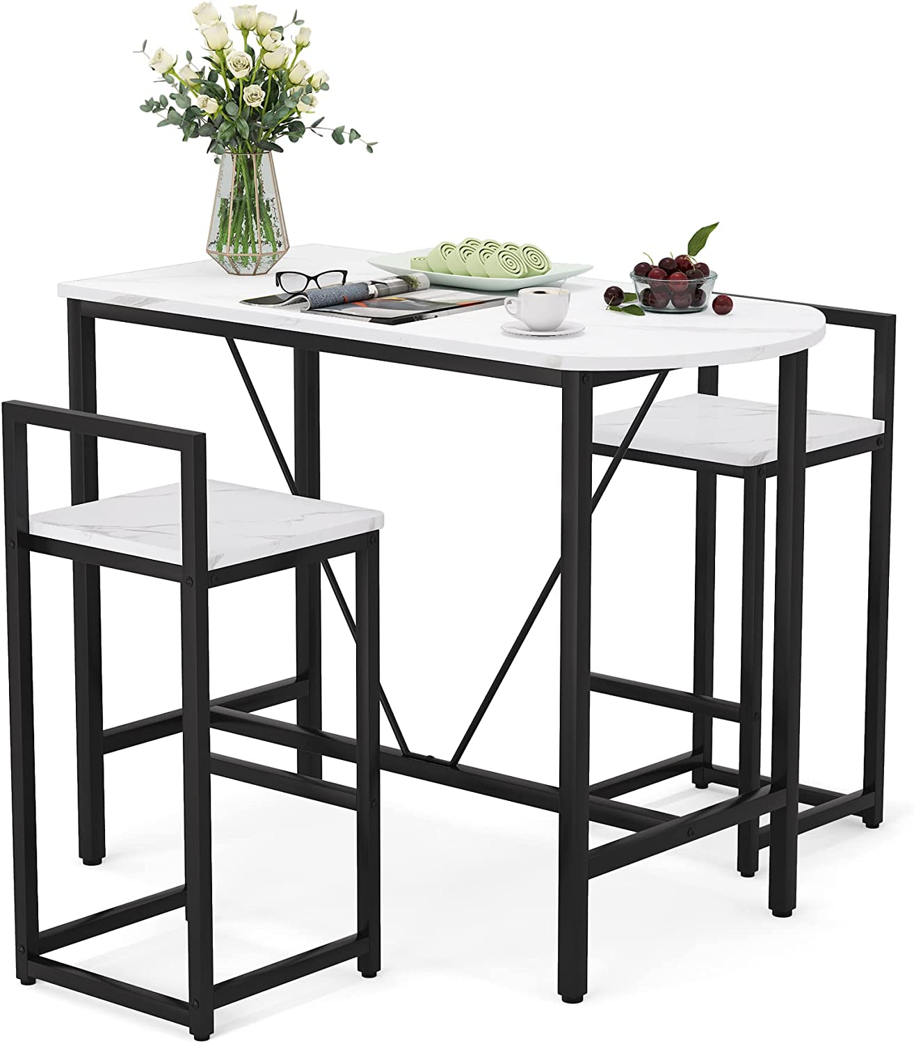 MIANYANG, Wood Metal Pub 2 Stools for Small Spaces, Kitchen, Apartment