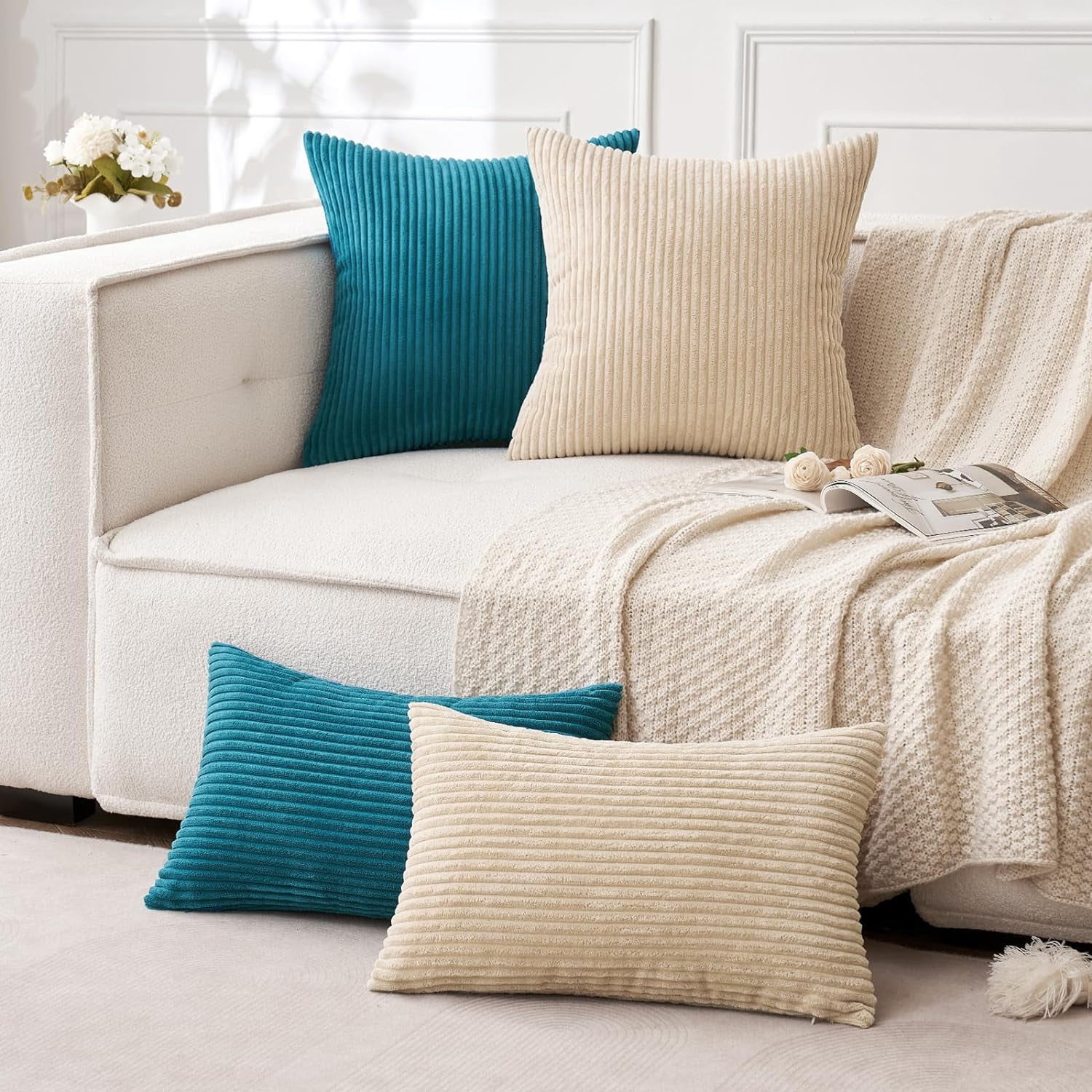 Wehilion Pack of 2 Corduroy Soft Soild Decorative Square Christmas Throw Pillow Covers Set Cushion Cases Pillowcases for Sofa Bedroom Car