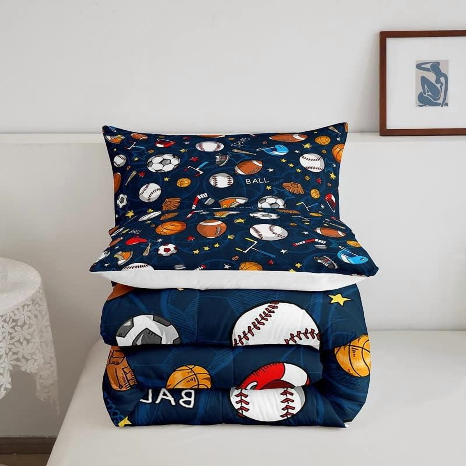 Basketball & Football Bedding Set for Boys Teens - 3 Piece Twin Comforter Cover with 2 Pillowcases, Sporty Duvet Cover for Kids, Boys Room Decor