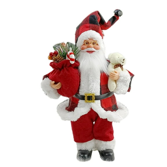 Sulgyt Christmas Santa Crafted Cute Santa Claus Figurines Doll with Gift Bag 12 Inch Christmas Decoration for Home Office Table Xmas Party Ornament Gift, Child Gift Toy