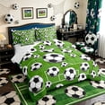 thumbnail image 2 of Meiyoeat Sporty Soccer Ball Pattern Twin Bedding 7-Piece for Teens, Playful Football Field Print Bedding Comforter Set for Bedroom, Green Black White, 2 of 5