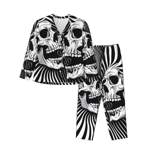 Balery Psychedelic Skull Illusion Art Conjunto de Pijama con Estampado para Mujer, Conjunto de Dos Piezas con Manga Larga, Ropa de Dormir Suave con Bolsillos, Pijamas Cómodos-Large