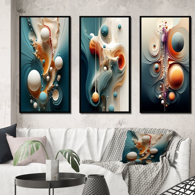 Designart "Organic Blessings from the Otherworldly Multiverse II" Minimalism Framed Wall Art Set Of 3 - White Abstract Minimalism Frame Gallery Set For Office Decor