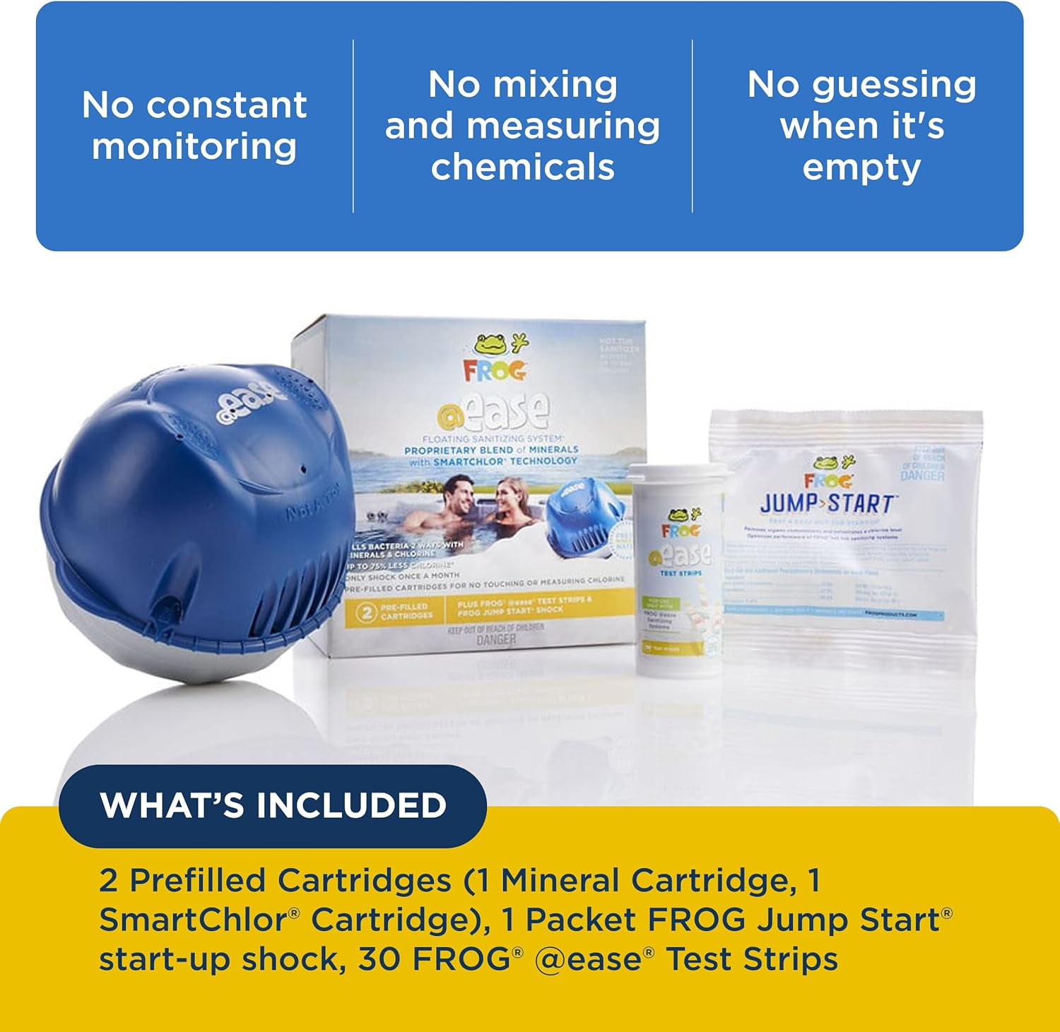 FROG @Ease Floating System for Hot Tubs - Quick & Easy Self-Regulating Hot Tub Sanitizer - Hot Tub Maintenance System with Sanitizing Minerals & SmartChlor Technology