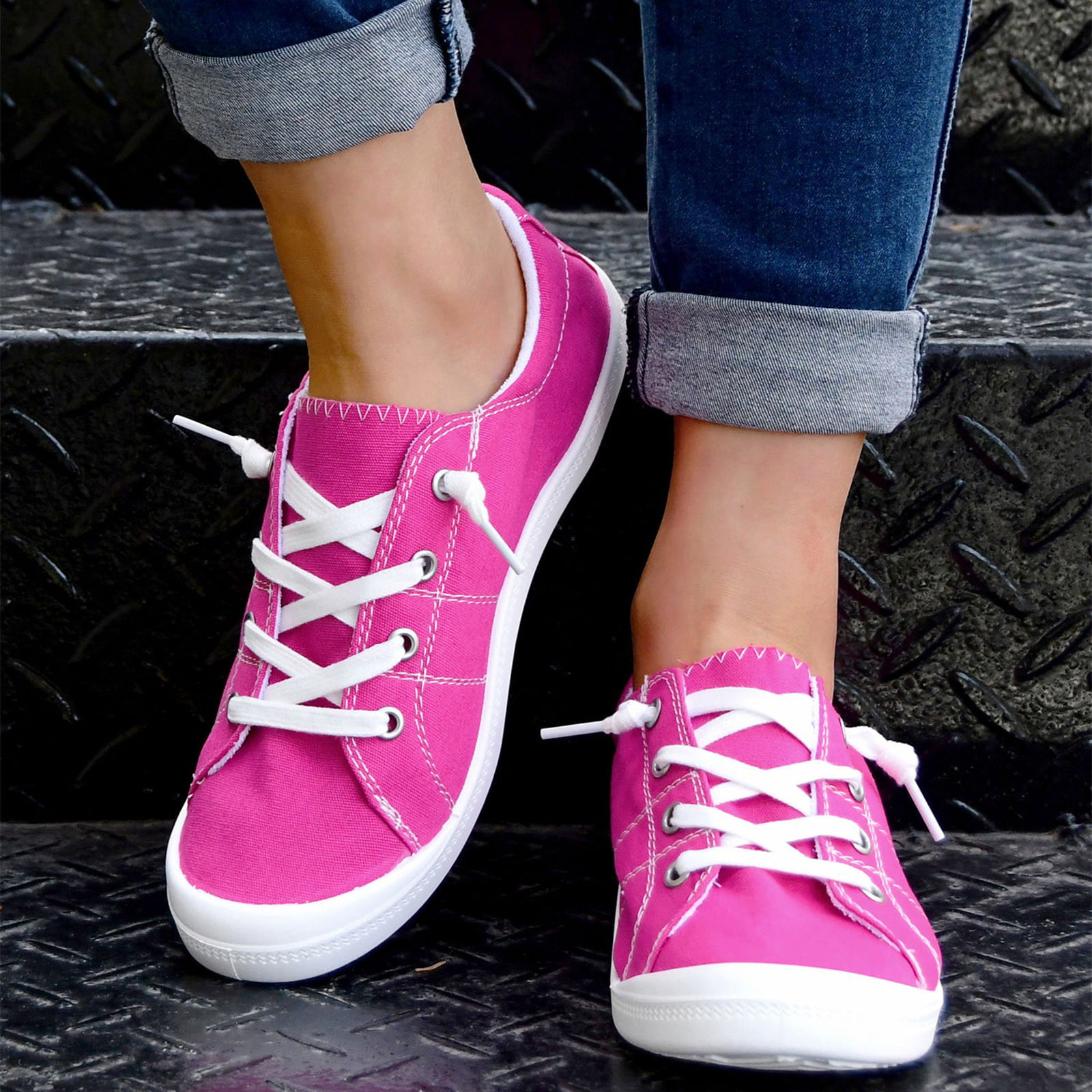 Pimfylm Coach Sneakers For Women Women's Canvas Shoes Fashion Sneakers Low  Top Tennis Shoes Lace up Casual Shoes Hot Pink 8