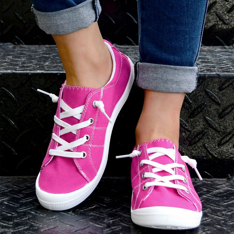 Pimfylm White Sneakers Women s Slip On Shoes for Women Canvas Shoes Casual Mules Sneaker Fashion Backless Sneakers Hot Pink 9