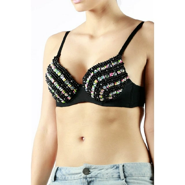 2Chique Boutique Women's Black and Rhinestone Fashion Bra