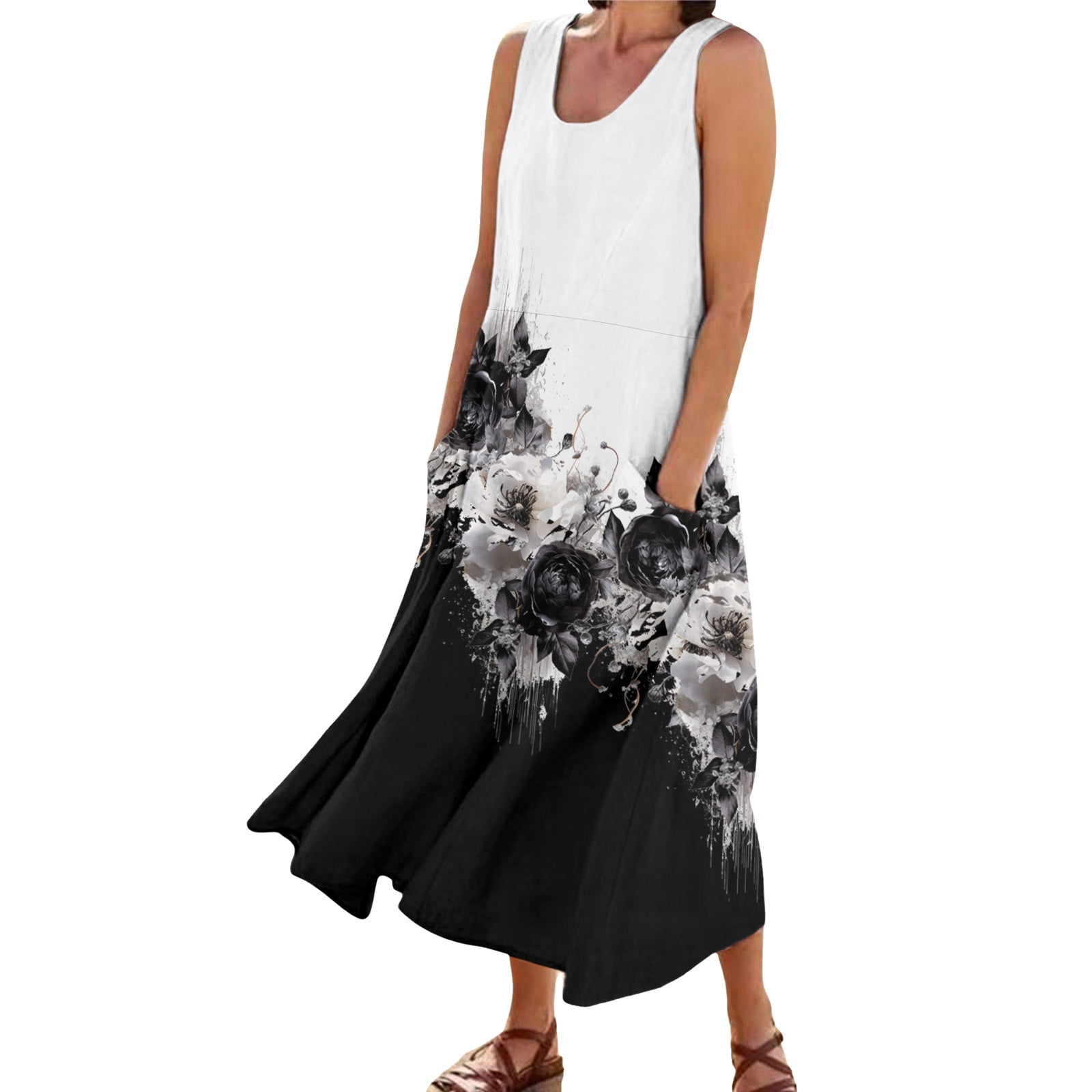 Womens Dress Gauzy Dresses for Women Women Summer Sleeveless Casual Dress  Colorful Printed Pocket Beach Vacation Dress Adult Female Clothes Black  Size XXL - Walmart.ca