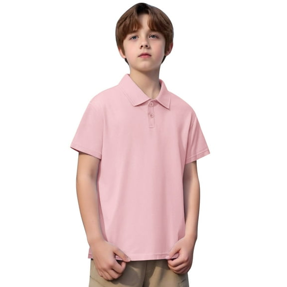 Teen Boys' Polo Shirt Light Pink Polo Shirt Fashion Shirts Short Sleeve Tops Boys Polo Shirts Size 12-13 Years
