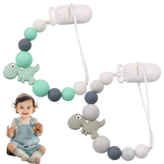 XIRQI 2Pcs Pacifier Clip Dinosaur Design Pacifier Clips Baby Girl Teething Toy Anti-Drop Feature Binky Clips