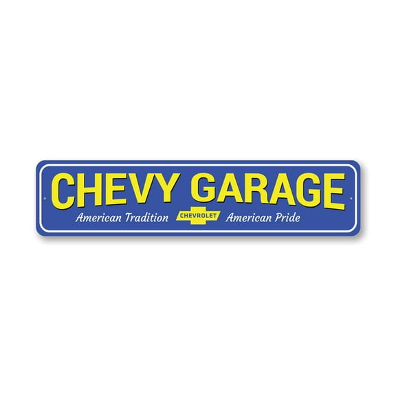 Chevy Garage, Chevy Owner Sign, Garage Aluminum Metal Decor Sign - 4x18 inches