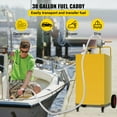 thumbnail image 6 of SKYSHALO Fuel Caddy, 30 Gallon, Gas Storage Tank & 2 Wheels, with Manuel Transfer Pump, Gasoline Diesel Fuel Container for Cars, Lawn Mowers, ATVs, Boats, More, Yellow, 6 of 9