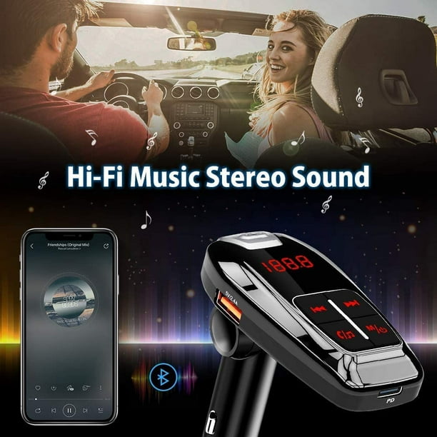 Newest FM Transmitter Bluetooth 5.0, Bluetooth Car Radio Adapter Handsfree  Car Kit, USB Car Charger PD3.0 Type C Quick Charge, Siri/Google Assistant,  Support TF Card U Disk, A2DP Crystal Sound 
