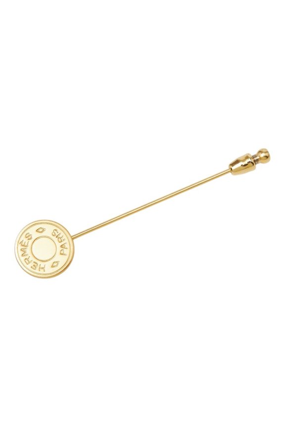 Pre-Owned Hermes Sellier Pin Brooch, Gold Plated, Women's