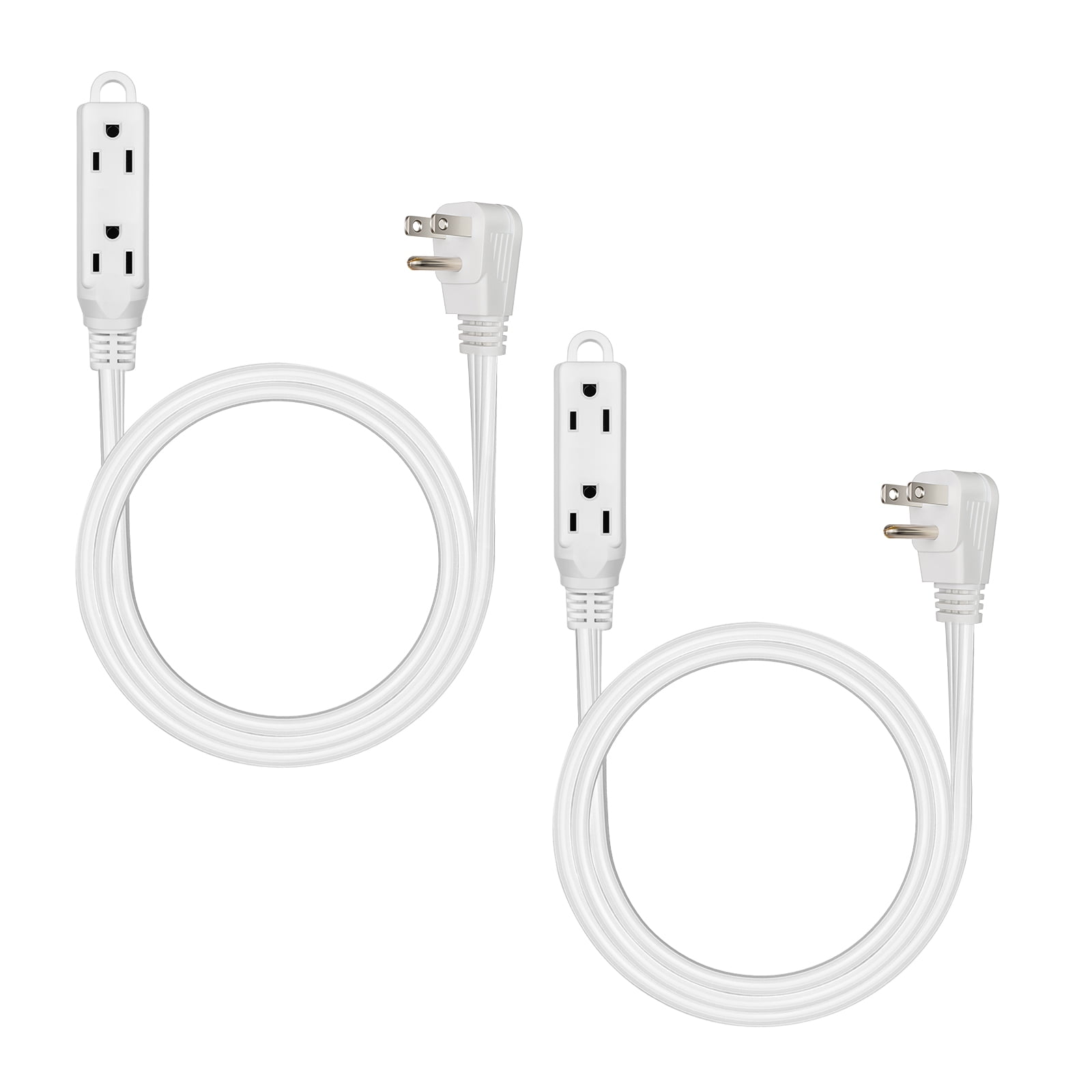 DEWENWILS 3 Outlet Extension Cord with Flat Plug, 3FT 16/3 Awg Grounded Power Cable for Indoor Use, SPT-3 Cord, White, ETL Listed, 2 Pack