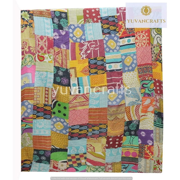 IndIan Handmade Patchwork Kantha Quilt Twin Size Cotton Kantha Bedspread
