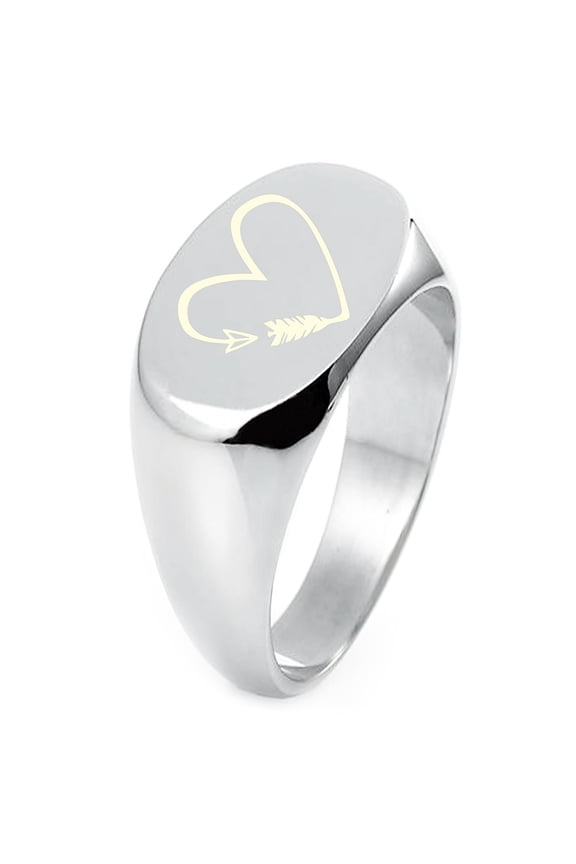 Sterling Silver Love Arrow Heart Engraved Oval Flat Top Polished Ring