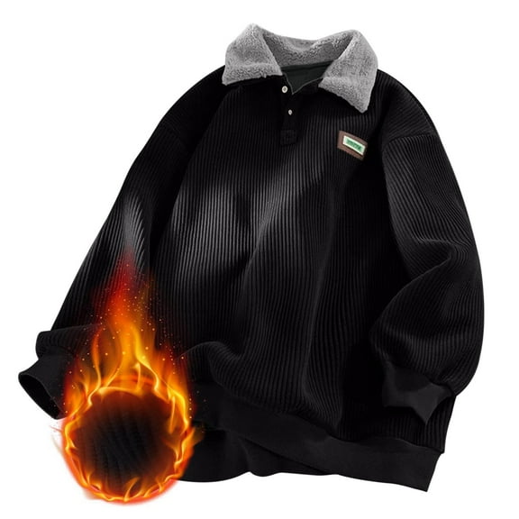 Chiccall Mens Corduroy Pullover Sweatshirts Casual Vintage Long Sleeve Fleece Collar Buttons Warm Sweaters for Men