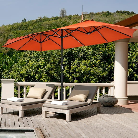 Costway 15FT Double-Sided Twin Patio Umbrella Sun Shade Outdoor Crank Market Base Orange