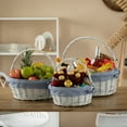 thumbnail image 2 of Traditional White Round Willow Gift Basket with Blue and White Gingham Liner and Sturdy Foldable Handles, Food Snacks Storage Basket, Set of 3, 2 of 7