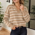 thumbnail image 2 of Arlun Polo Neck Fashion Striped Knit Sweatshirts for Womens Casual Long Sleeve V Neck Loose Fit Sweater Soft Comfortable Warm Slim Fall Knitted Pullover Tops Khaki XXL, 2 of 5