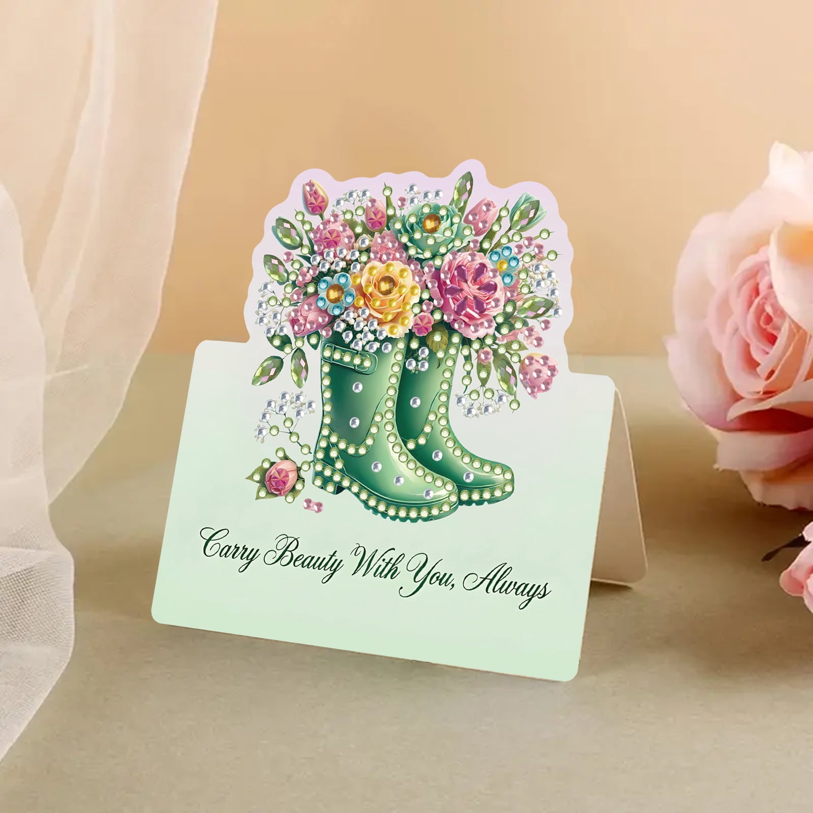 FLOPESN 6Pcs DIY Diamond Art Greeting Cards Set, Spring Flower 3D Folding Thank You Card For Birthday Holiday Blessing Gift(included envelopes)