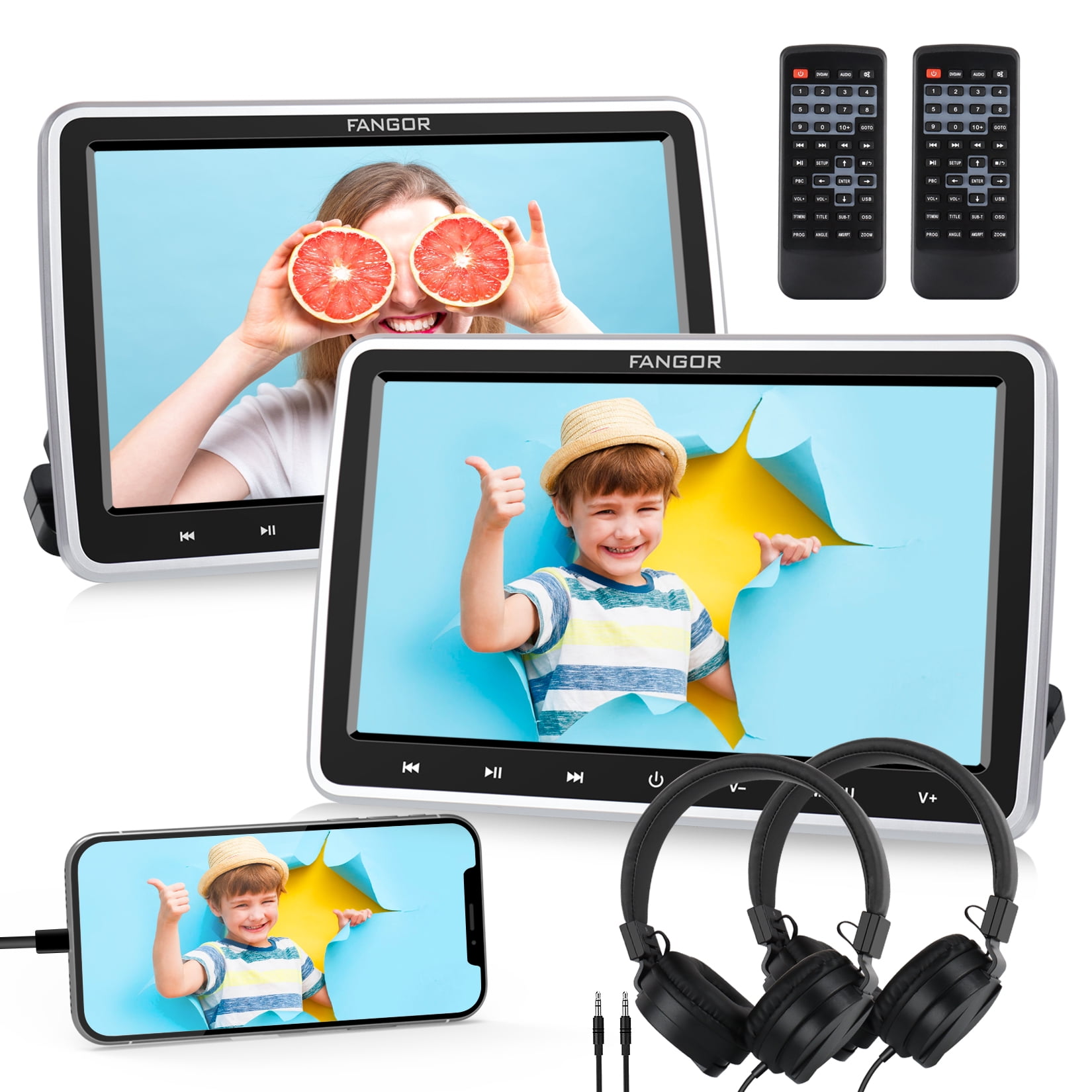 Fangor 10.5" Dual DVD Player for Car,Portable DVD Player with Headrest
