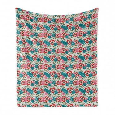 Flowers Soft Flannel Fleece Throw Blanket, Spring Vivid Flora on Eggshell Backdrop, Cozy Plush for Indoor and Outdoor Use, 50" x 70", Multicolor, by Ambesonne