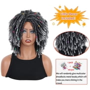 QUEENTAS Dreadlock Wigs for Women Braided Wigs Short Curly Braid Wig Synthetic Faux Locs Twist Braiding Hair Wigs (Black/Grey)