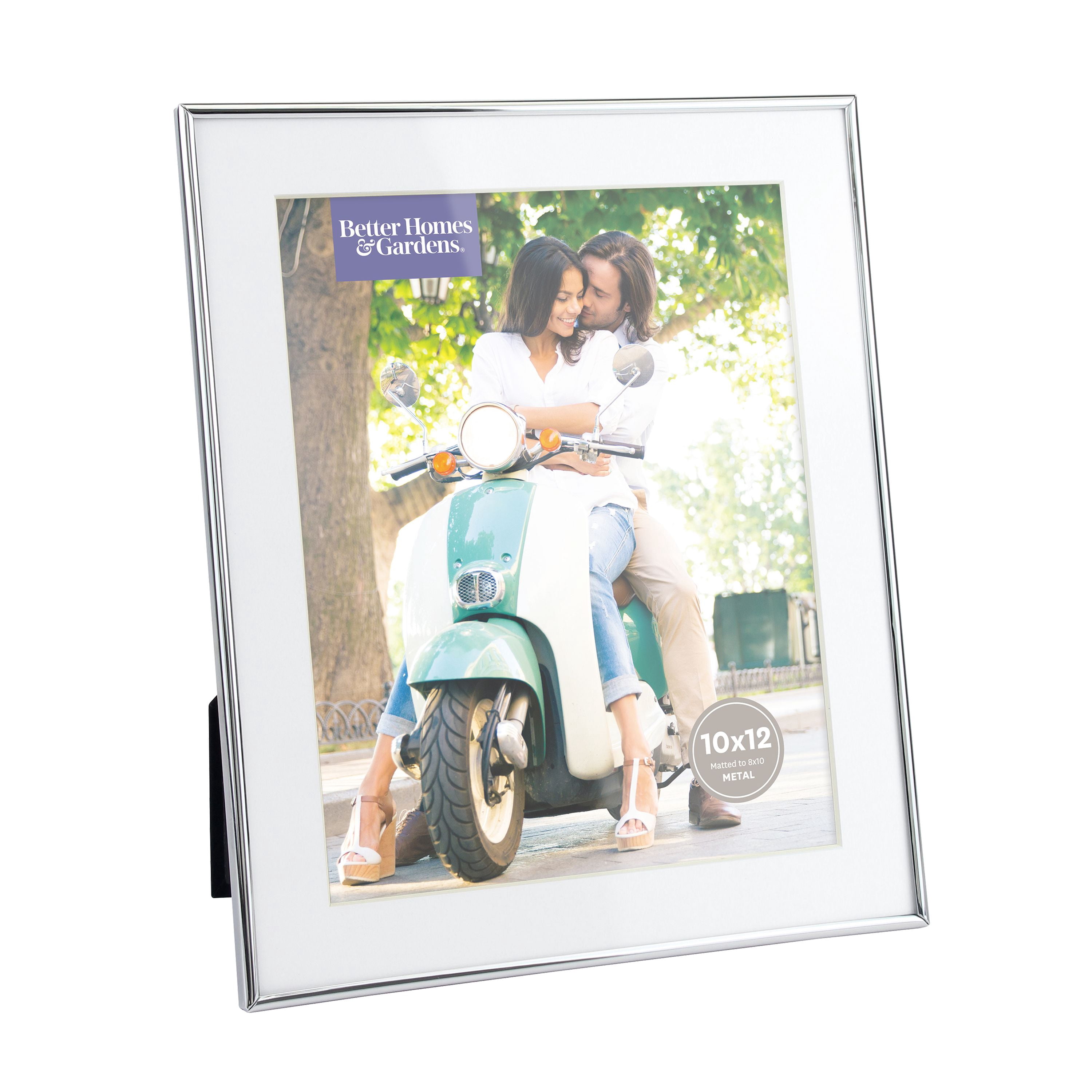 Better Homes & Gardens 10" x 12" Matted to 8" x 10" Rectangle Metal Tabletop Single Picture Frame, SLVR