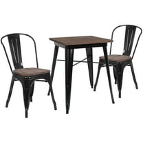 Flash Furniture 23.5" Square Black Metal Table Set with Wood Top and 2 Stack Chairs