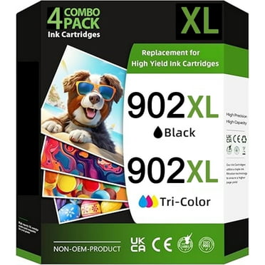 902XL Ink Compatible for HP 902 Ink Cartridge for 902XL Ink Cartridges Combo Pack for OfficeJet Pro 6950 6958 6960 6962 6968 6970 6978 Printers (Black, Cyan, Magenta, Yellow, 4 Pack)