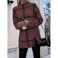 thumbnail image 6 of Checkered Knit Sweater for Women Fall Winter Casual Mock Neck Pullover Striped Sweaters Color Block Tops Dark Brown XL, 6 of 9