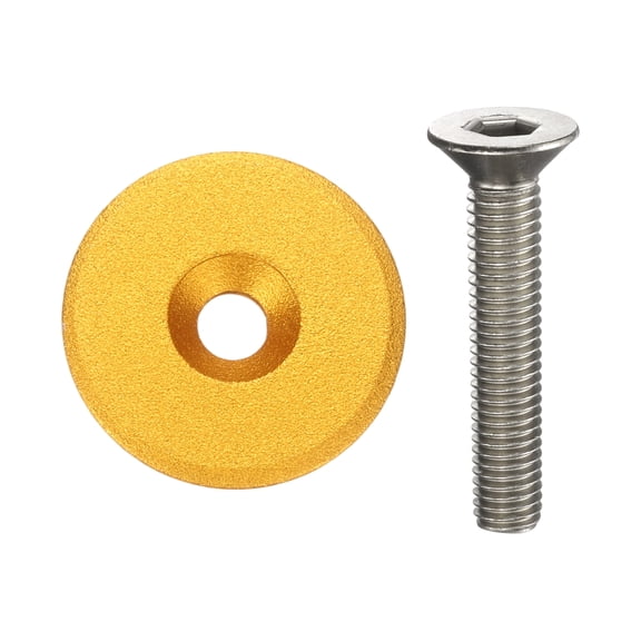 Uxcell Bicycle Headset Stem Top Cap 1-1/4" OD Matte Surface with M6 Bolt, Gold Tone
