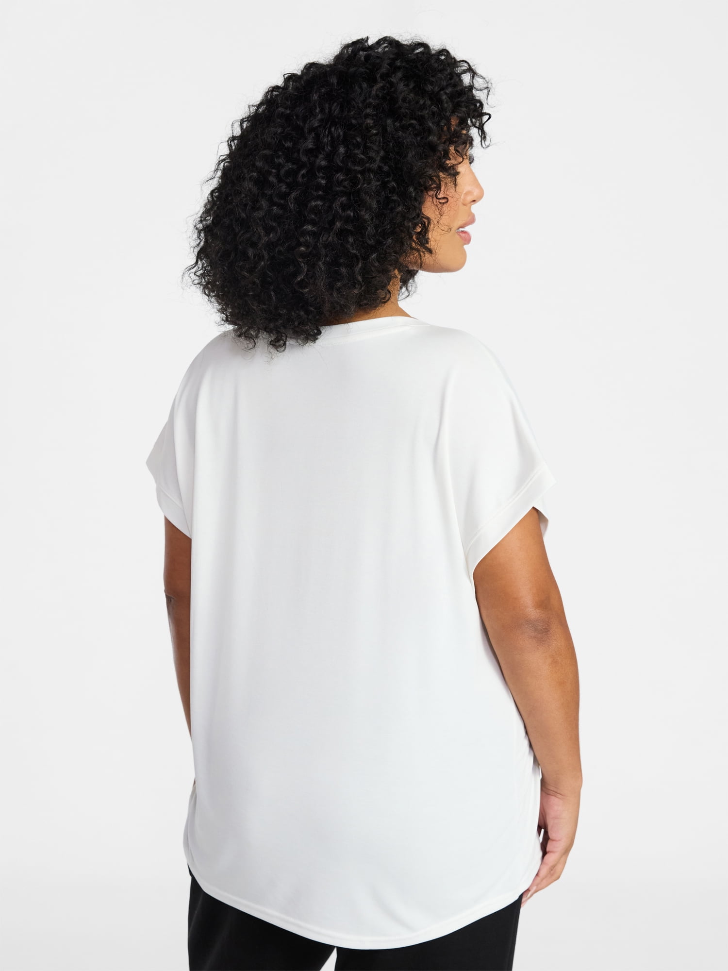 Terra & Sky Women’s Plus Scoop Neck Tunic Tee with Short Sleeves, Sizes 0X-5X