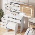 thumbnail image 2 of Gaderth Vanity Desk With Sliding LED Mirror And Power Outlet, Makeup Dressing Table With 4 Drawers, Storage Shelves And Stool, 3 Color Lighting Modes, Bedroom Vanity Set With USB Ports, 2 of 8