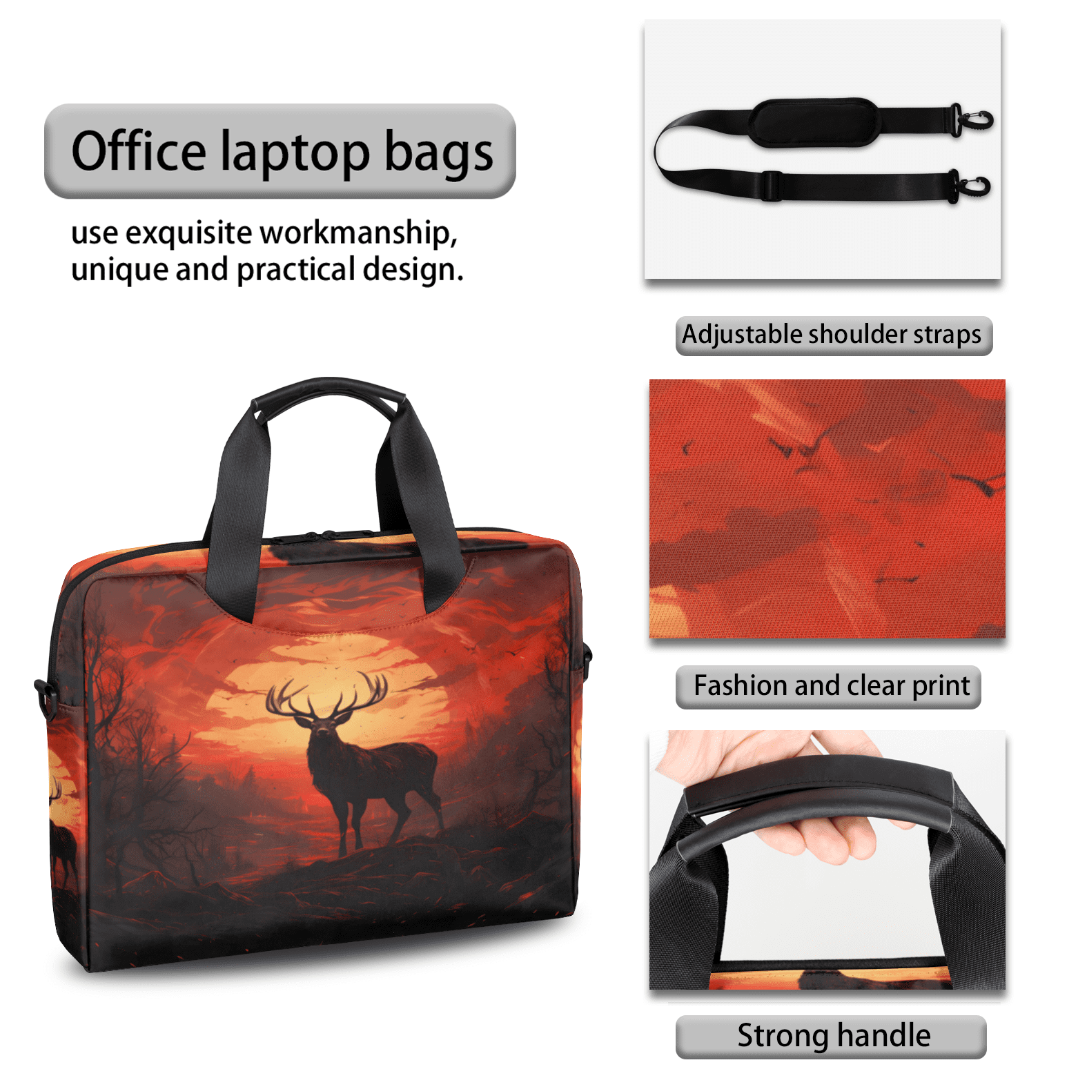 Herdesigns Deer Laptop Bag for Women Men, Computer Case Briefcase Messenger Bags, 15-15.6 inch Laptop Sleeve Shoulder Bag