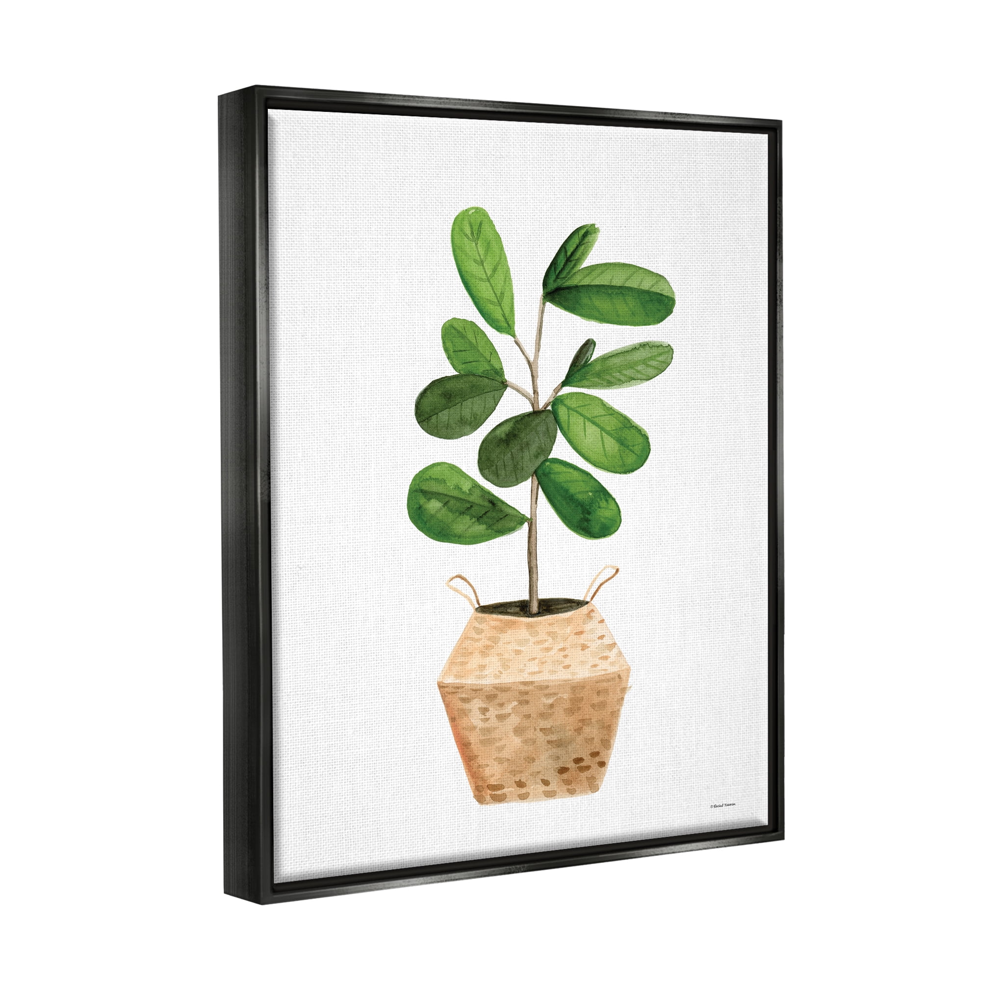 Stupell Round Green Leaves Planter Botanical & Floral Painting Black Floater Framed Art Print Wall Art