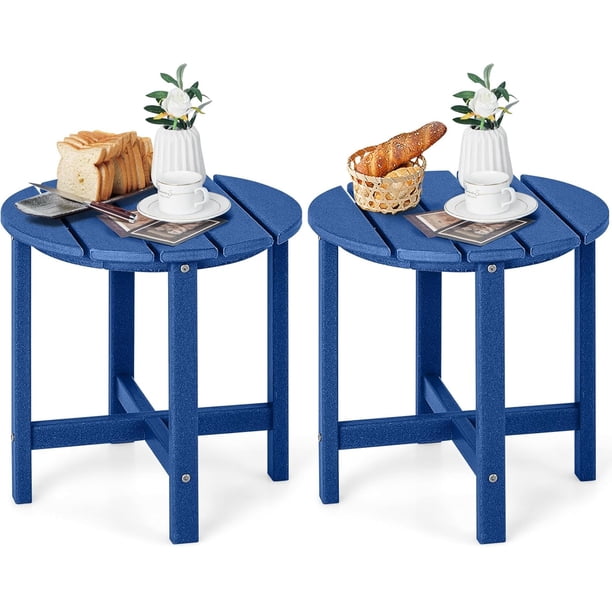 ZYPPPA Round Outdoor Side Table, 18 Inch Weather Resistant HDPE Adirondack Table, Outdoor Indoor Chairside End Tables, Patio Side Table for Lawn Garden Balcony Backyard, Easy Assembly (2, Navy)