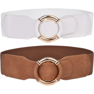 Vintage Chunky Buckle Stretchy Cinch Belt 3 Inch Wide Faux Leather Elastic Women main image 3