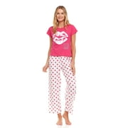 61P Womens Pants Set Sleepwear Pajamas Woman Short Sleeve Sleep Nightshirt Fuchsia XL