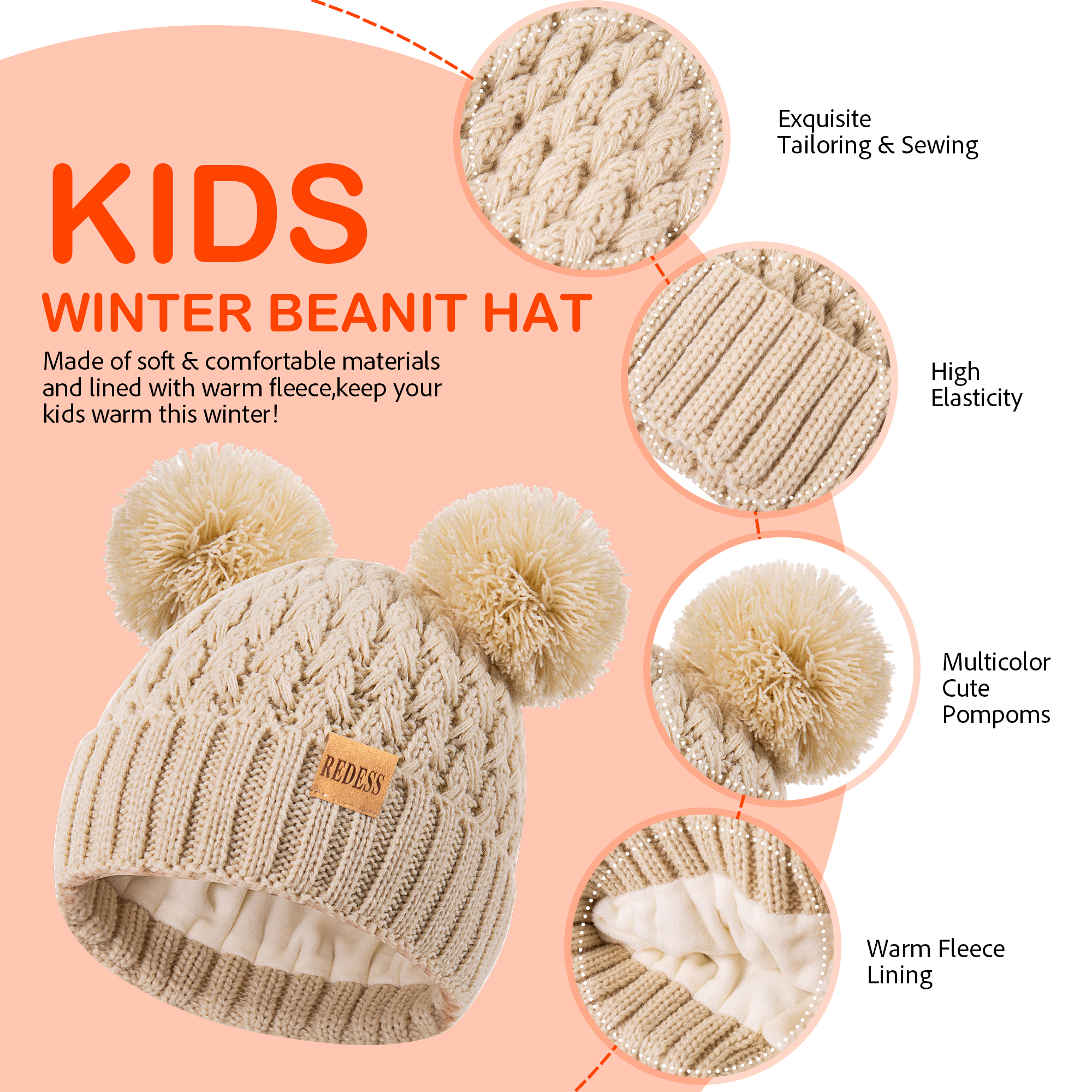 REDESS Toddler Winter Pom Pom Beanie, 2-Pack photo 5