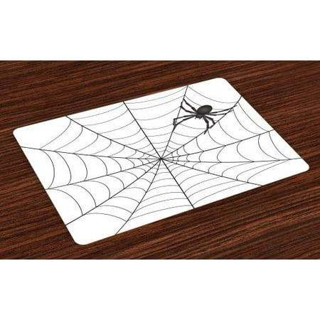 Spider Web Placemats Set of 4 Gothic Fairytale Elements Creepy Scary Dangerous Spider Sticky Catch, Washable Fabric Place Mats for Dining Room Kitchen Table Decor,Charcoal Grey White, by (Best Way To Catch A Spider)