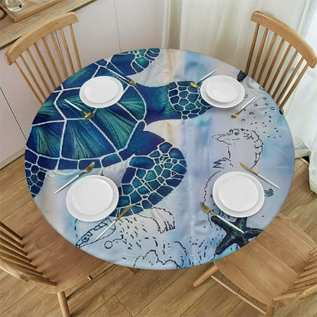 

Palnkart Turtle Starfish Ocean Round Table Cover Stain Resistant Washable Indoor Outdoor Tablecloth Kitchen Dining Wedding Parties 100% Polyester Fiber 38-42